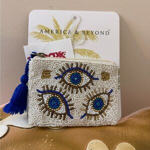 America & Beyond Beaded Evil Eye Zippered Coin Pouch Wallet